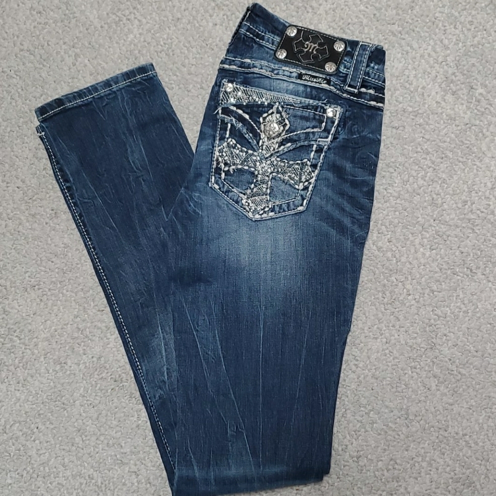 Miss Me Mid Rise embellished straight leg Jeans